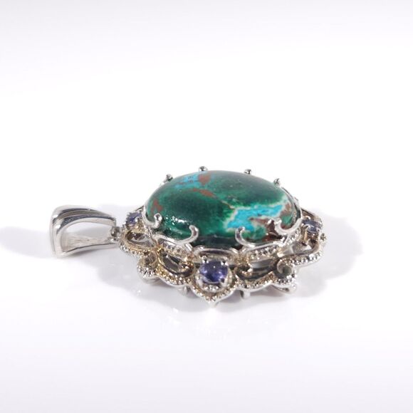 Chrysocolla and Iolite Necklace 14k YG and Sterling Silver - Picture 6 of 10